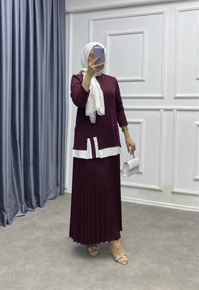 Altı Pileli Etekli Takım Bordo