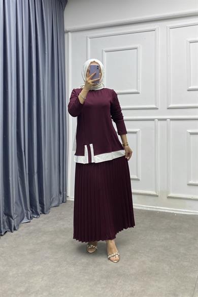 Altı Pileli Etekli Takım Bordo