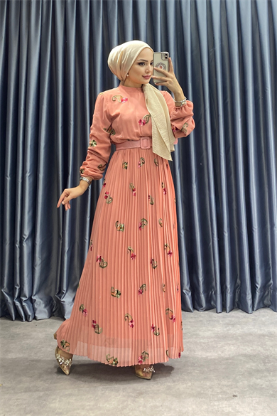 Altı Piliseli Şifon Elbise 