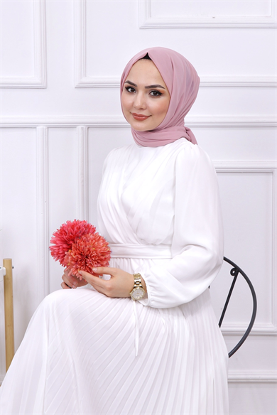 Altı Pliseli Elbise Beyaz