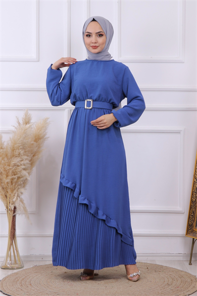 Altı Pliseli Elbise İndigo