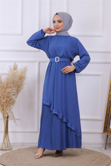 Altı Pliseli Elbise İndigo