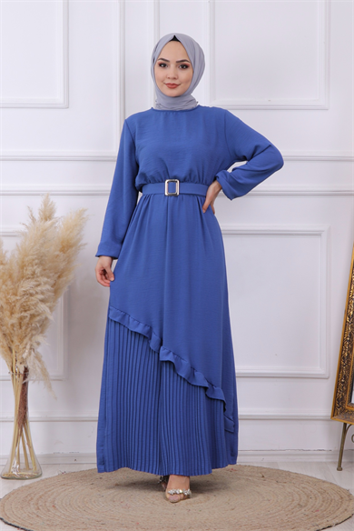 Altı Pliseli Elbise İndigo