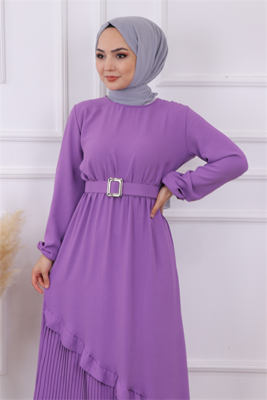 Altı Pliseli Elbise Lila