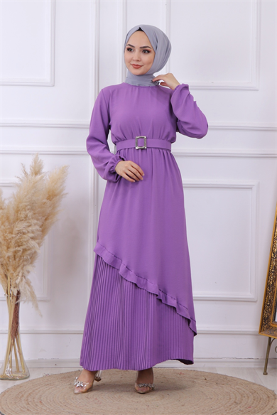 Altı Pliseli Elbise Lila