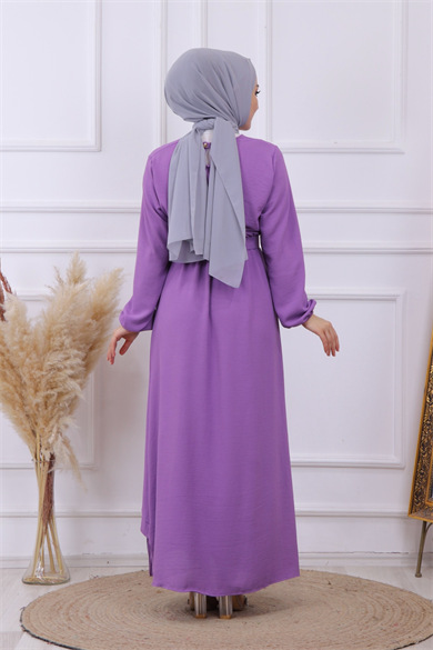 Altı Pliseli Elbise Lila