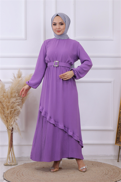 Altı Pliseli Elbise Lila