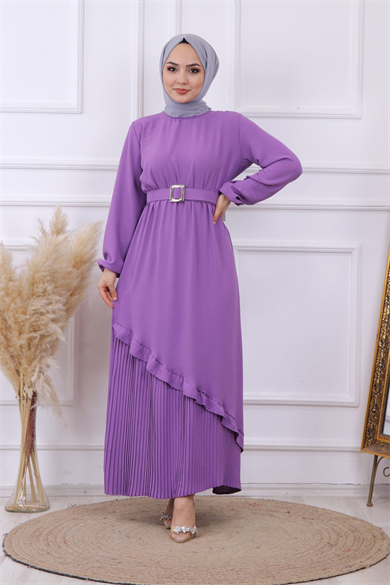 Altı Pliseli Elbise Lila