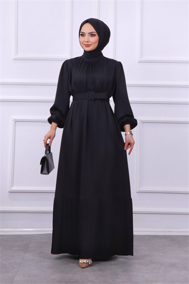 Altı Pliseli Elbise Siyah