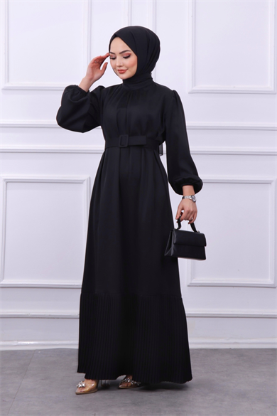 Altı Pliseli Elbise Siyah