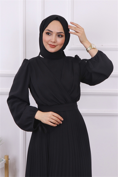 Altı Pliseli Elbise Siyah