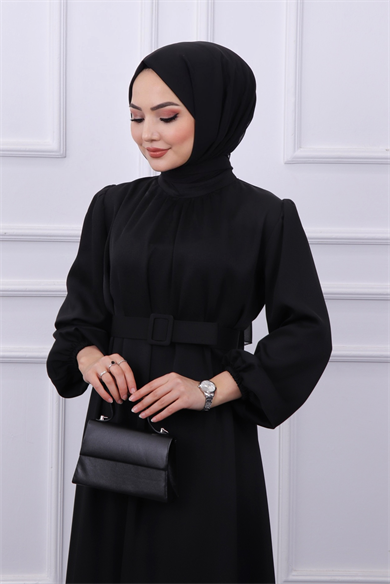 Altı Pliseli Elbise Siyah