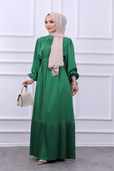 Altı Pliseli Elbise Yeşil