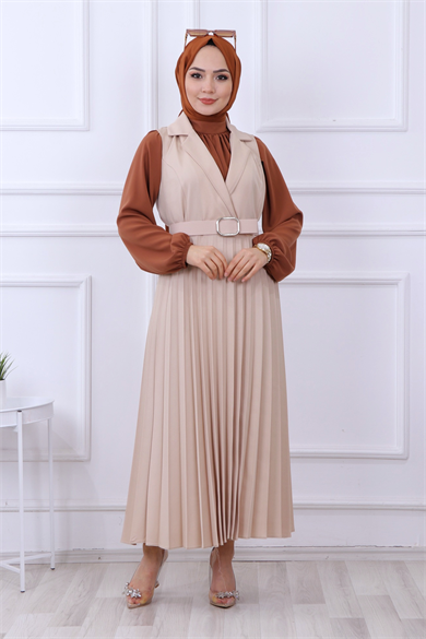 Altı Pliseli Jile Krem