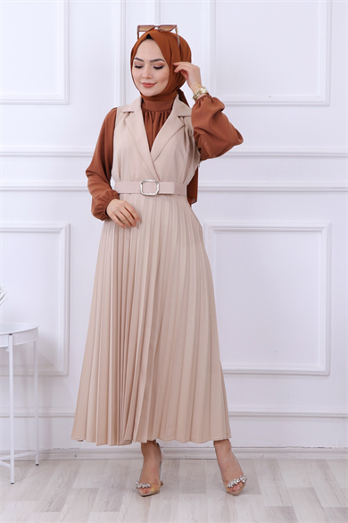 Altı Pliseli Jile Krem