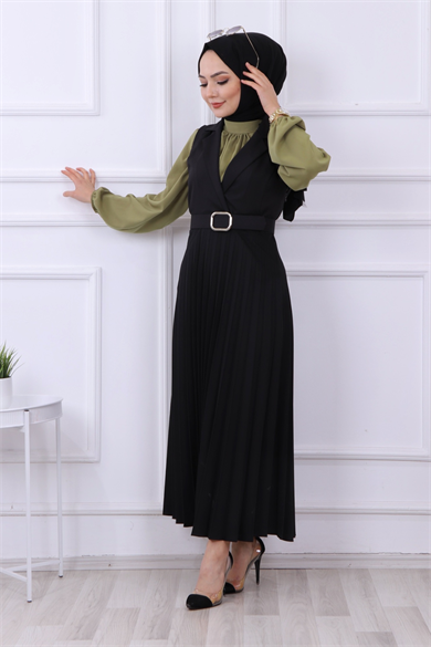 Altı Pliseli Jile Siyah