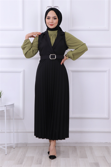 Altı Pliseli Jile Siyah