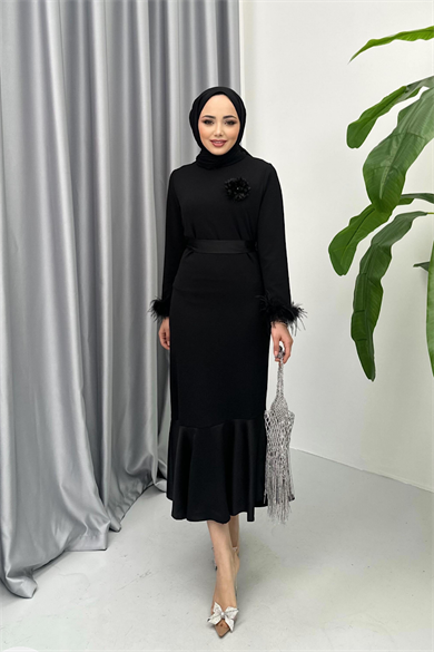 Altı Saten Elbise Siyah