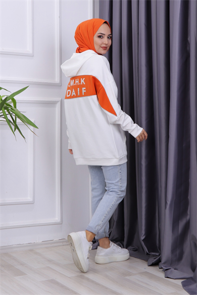 Arka Baskılı Sweat Turuncu