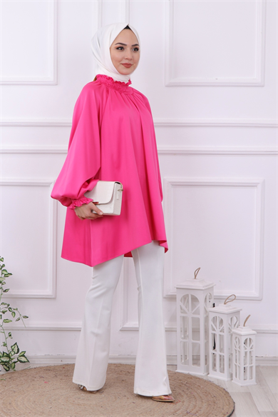 Asimetrik Kesim Saten Tunik