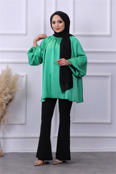 Asimetrik Kesim Saten Tunik 