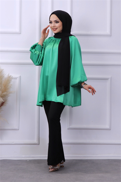 Asimetrik Kesim Saten Tunik 