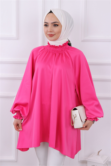 Asimetrik Kesim Saten Tunik