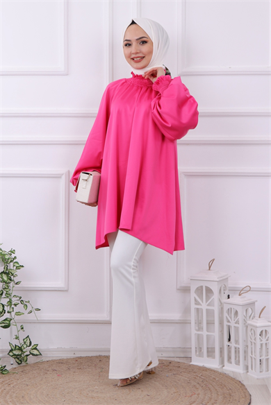 Asimetrik Kesim Saten Tunik