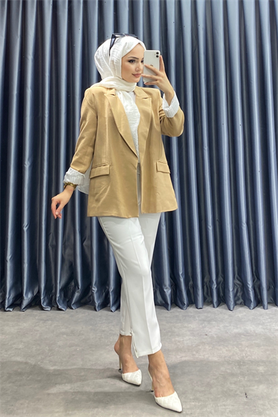 Astarı Çizgili Ceket Camel