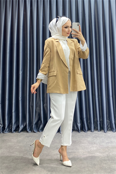 Astarı Çizgili Ceket Camel