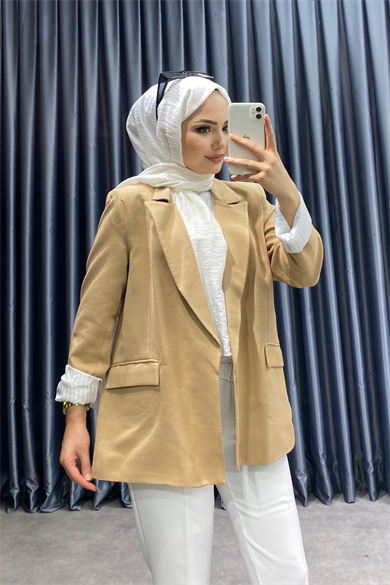 Astarı Çizgili Ceket Camel