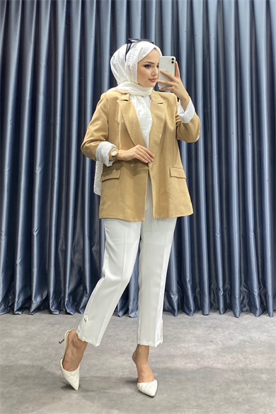 Astarı Çizgili Ceket Camel