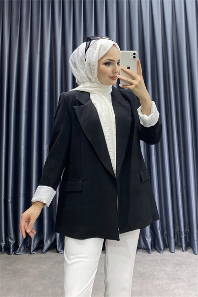 Astarı Çizgili Ceket Siyah