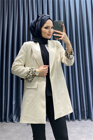 Astarı Leoparlı Ceket Bej