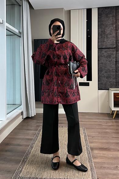 Desenli Kimono Bordo