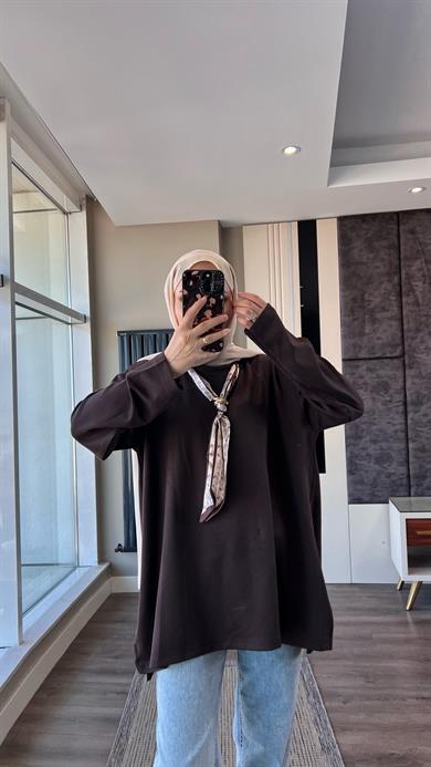Fularlı Modal Sweat Kahverengi