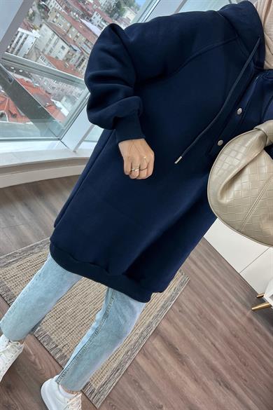 Yakası Çıtçıt Detaylı Sweat Lacivert 