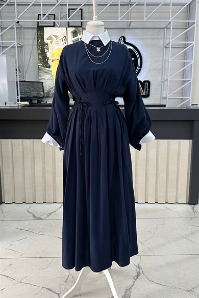 Bağlamalı Elbise Lacivert 