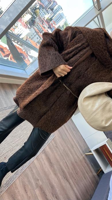 Atkılı Peluş Ceket Kahverengi