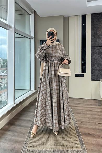 Ekose Desen Elbise Vizon