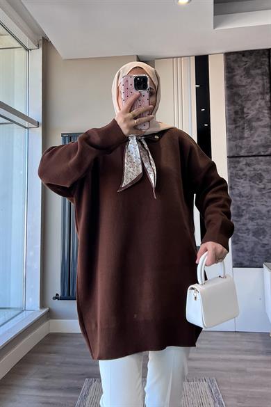 Fular Detaylı Tunik Kahverengi