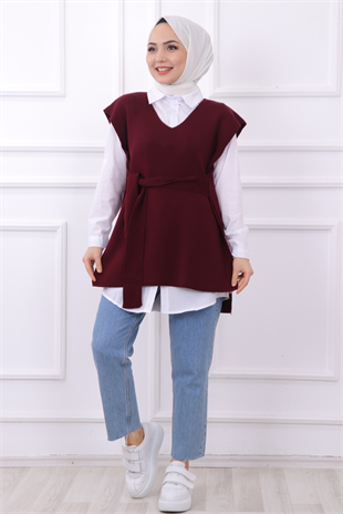 Bağlamalı Süveter Bordo