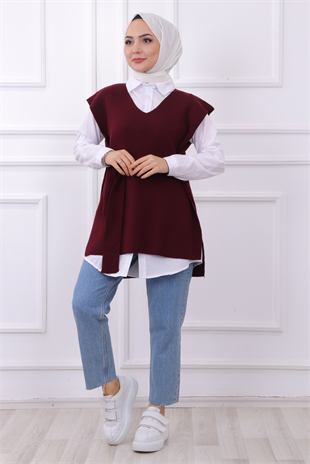 Bağlamalı Süveter Bordo