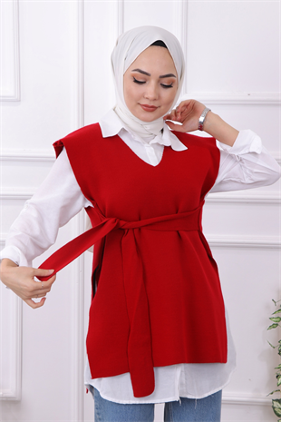 Bağlamalı Süveter Kırmızı