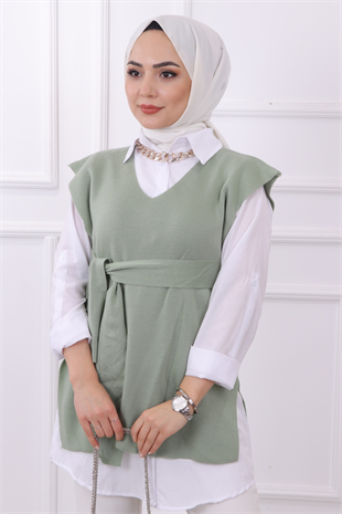 Bağlamalı Süveter Mint Yeşili