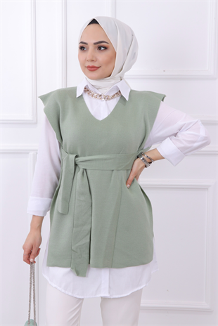 Bağlamalı Süveter Mint Yeşili