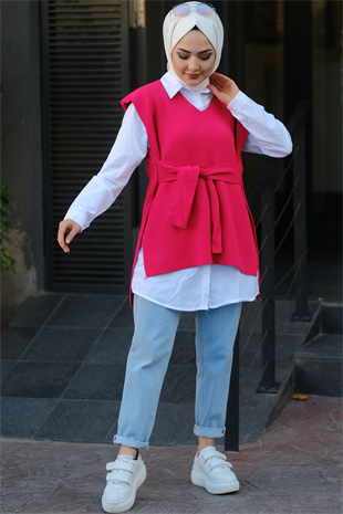 Bağlamalı Süveter Pembe