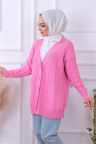 Baklava Desen Hırka  Pembe