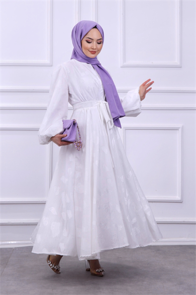 Balon Kol Elbise Beyaz