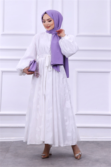 Balon Kol Elbise Beyaz